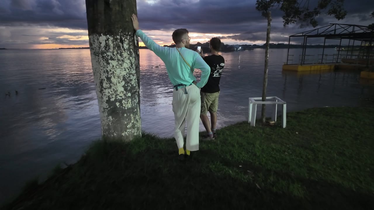 Sunset on the banks of the Amazon river